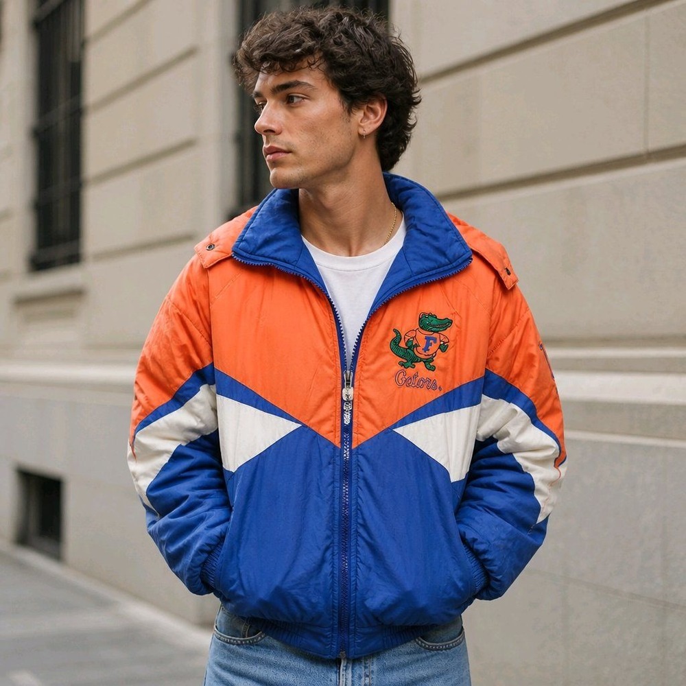 Vintage Pro Player Florida Gators Puffer Jacket Blue Orange Mens Medium Hooded